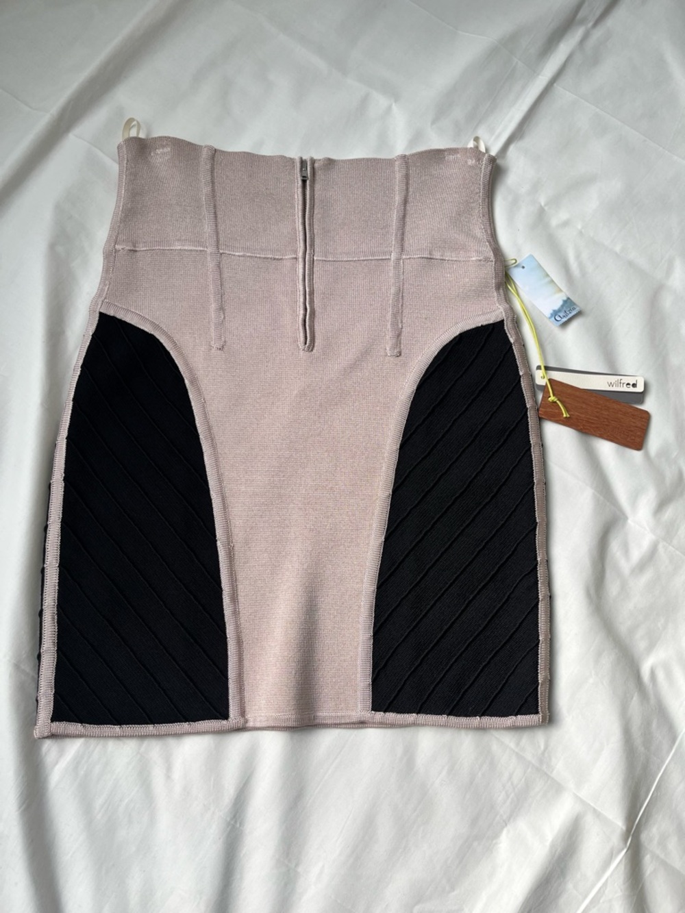 Wilfred Blush Pink and Black Panel Bandage Mini Skirt